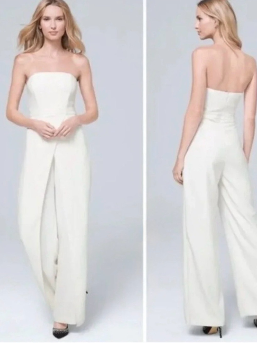 WHBM| Ecru (Off White) Strap/Strapless Split Leg Jumpsuit | Sz 12 | NWT